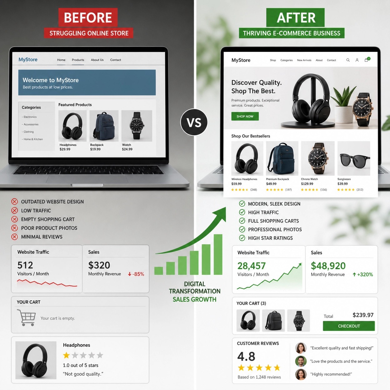 After: 4.8 star reviews with thousands of happy customers